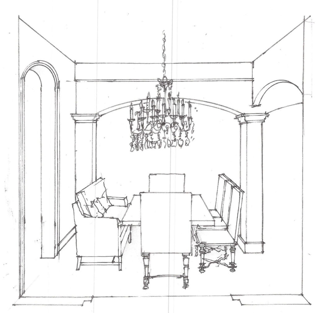 Barclay Butera designed dining room sketch