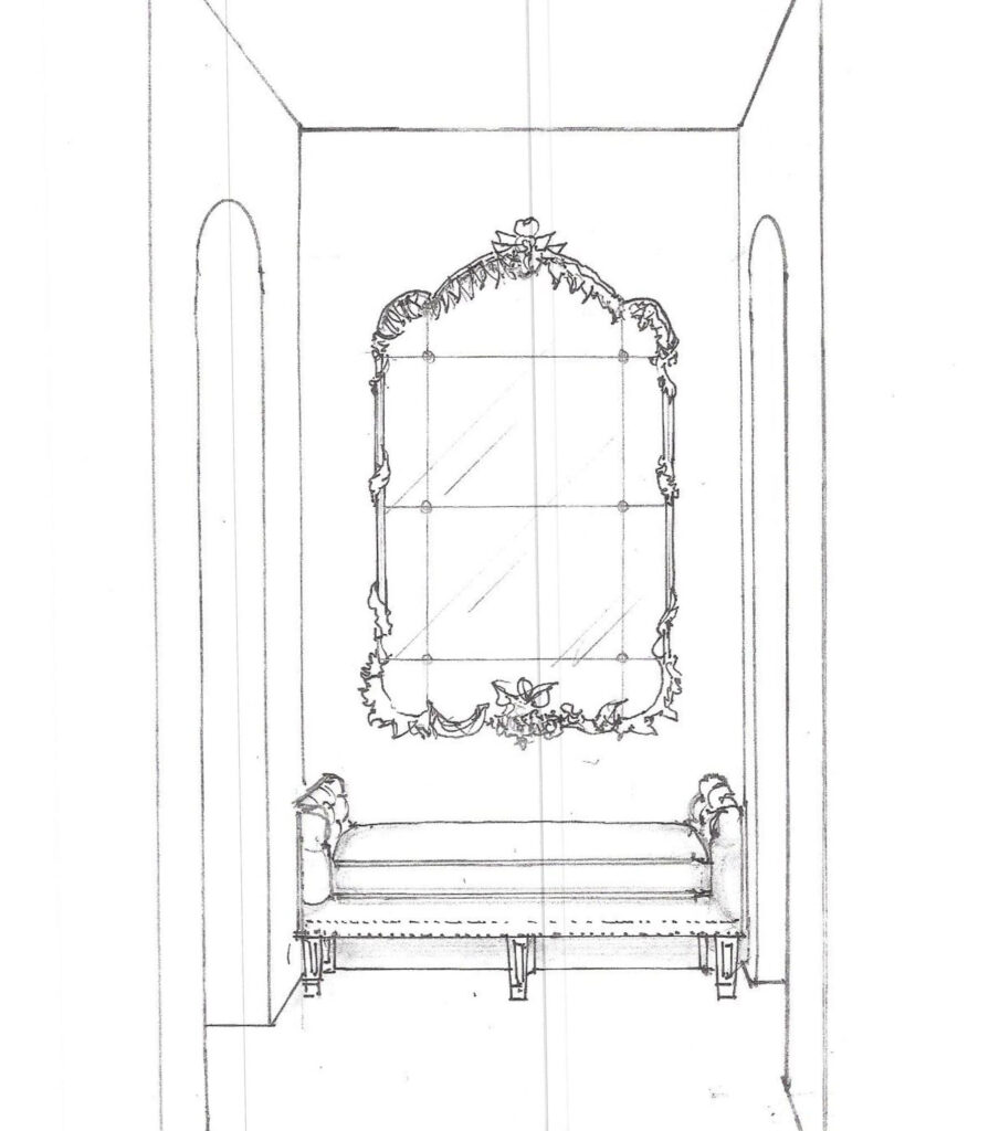 Barclay Butera designed bathroom entry sketch