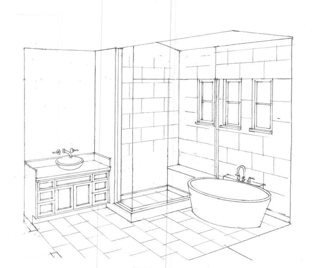 Barclay Butera designed bathroom sketch